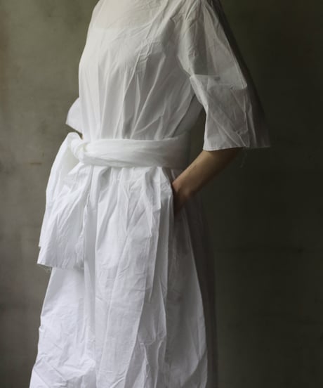 SCHA シャー/ Round Neck Elbow-lenght Sleeve Dress Short " OE "-PAPER COTTON - / Sc-23010( Art#1667)