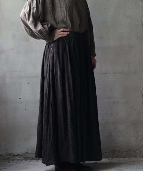 cavane キャヴァネ / Gathered skirt with side button linen100 スカート / ca-25145