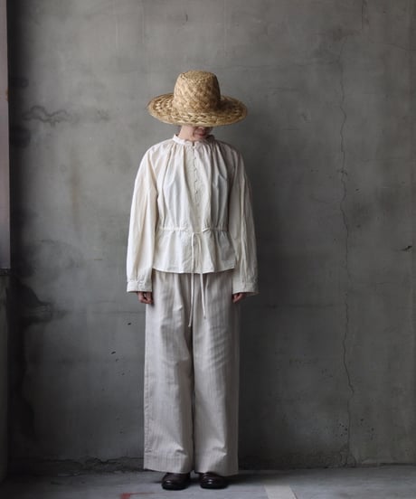 cavane キャヴァネ / Stand collar with waist drawstring blouse cotton&linenブラウス / ca-26058
