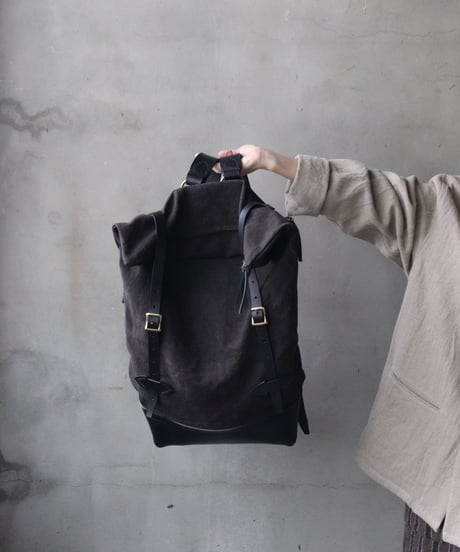 klauseクロイゼ / LEATHER BACK PACK VINTAGE SAKE BAG（酒袋・鉄媒染)/ kla-26035