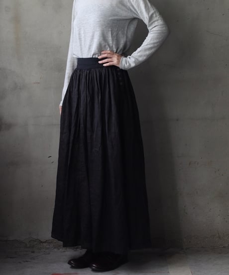 cavane キャヴァネ / Gathered skirt with side button linen100 スカート / ca-25149