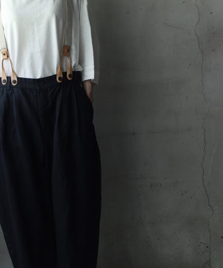 cavane キャヴァネ / Over-Tuck pants with suspender反応染め(硫化)+墨染めパンツ / ca-26078