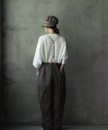 cavane キャヴァネ / Over-Tuck pants with suspender反応染め(硫化)+墨染めパンツ / ca-26079
