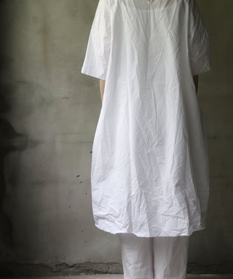 SCHA シャー/ Round Neck Elbow-lenght Sleeve Dress Short " OE "-PAPER COTTON - / Sc-23010( Art#1667)