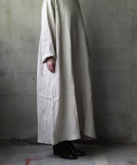 klauseクロイゼ / Belarus Linen Band Collar Shirt Long Dress/ kla-25034