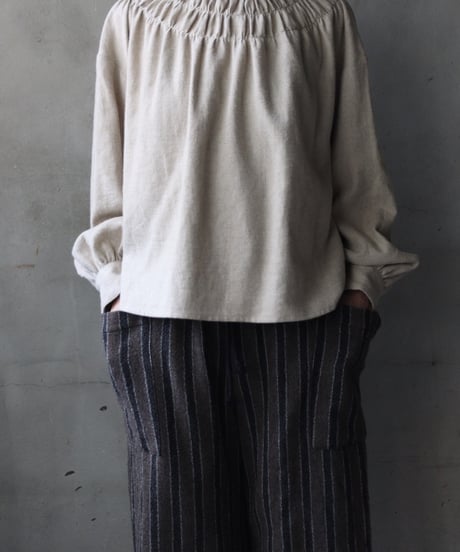 cavane キャヴァネ / Gathered stitch blouse linen & cottonブラウス / ca-25175