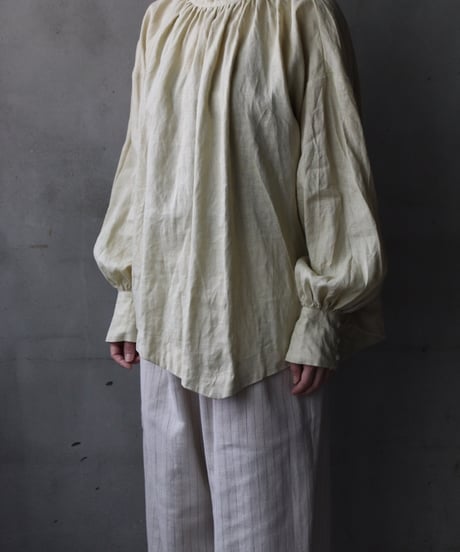 cavane キャヴァネ / Pull-over blouse with tie Linen100ブラウス / ca-26054
