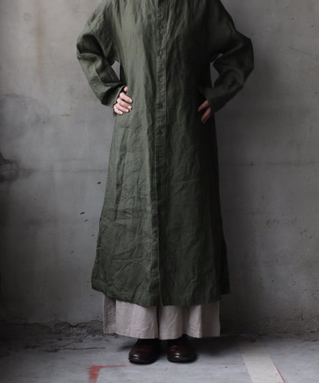 cavane キャヴァネ / Shirt-Dress Linen100硫化染めワンピース / ca-26019