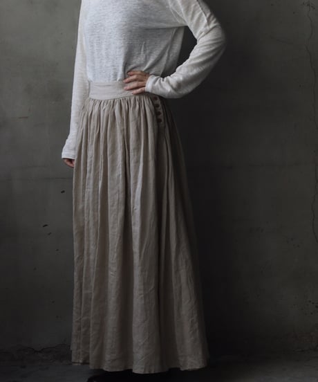 cavane キャヴァネ / Gathered skirt with side button linen100 スカート / ca-25150