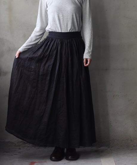 cavane キャヴァネ / Gathered skirt with side button linen100 スカート / ca-25149
