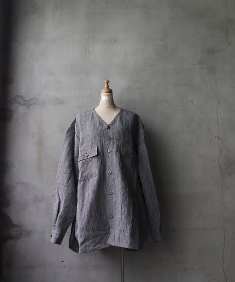 NOUSANノウザン/ Collarless Shirt linen dungaree 杢BK / No-26006