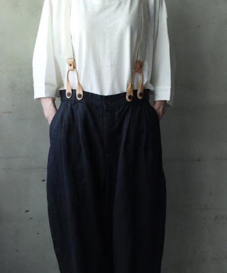 cavane キャヴァネ / Over-Tuck pants with suspender反応染め(硫化)+墨染めパンツ / ca-26078