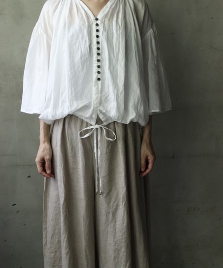 cavane キャヴァネ / Wide-sleeves with waist drawstring linen100 blouseブラウス / ca-25104