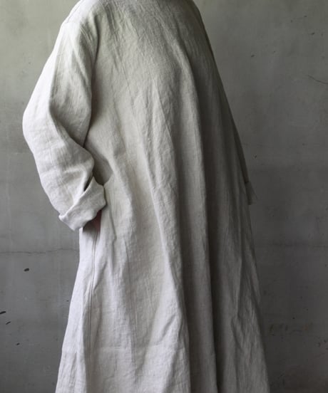 klauseクロイゼ / Band collar Shirt Long Belarus Linen(綾織/中厚手)ワンピース/ kla-25008