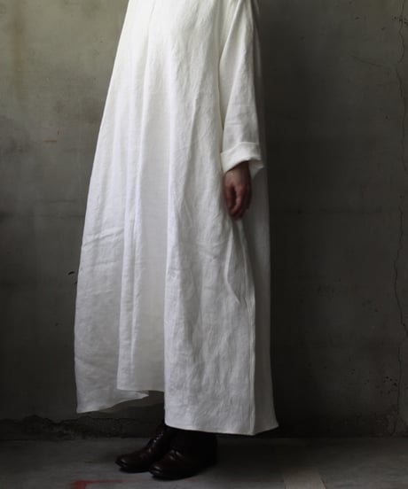 klauseクロイゼ / Band collar Shirt Long Belarus Linen(綾織/中厚手)ワンピース/ kla-25007