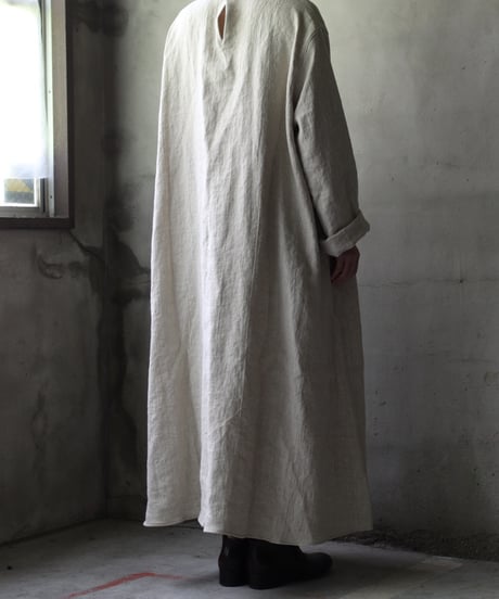 klauseクロイゼ / Band collar Shirt Long Belarus Linen(綾織/中厚手)ワンピース/ kla-25008