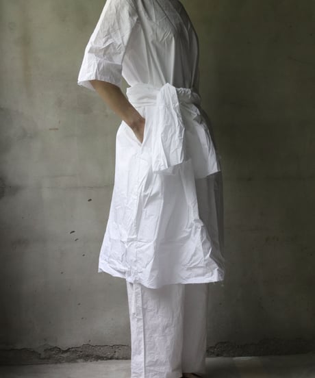 SCHA シャー/ Round Neck Elbow-lenght Sleeve Dress Short " OE "-PAPER COTTON - / Sc-23010( Art#1667)