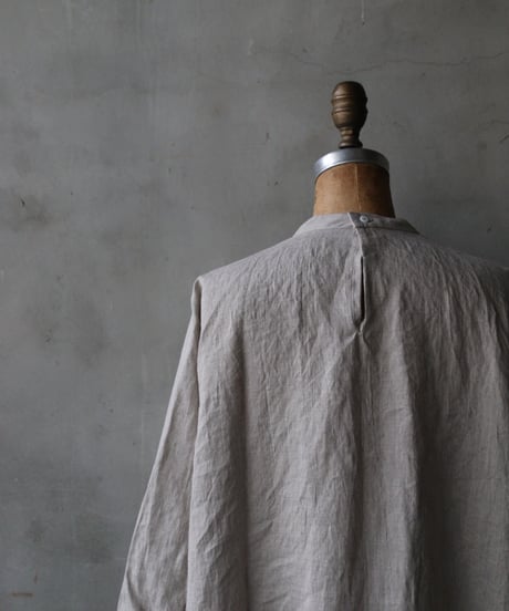 klauseクロイゼ / Belarus Linen Band Collar Shirt Long Dress/ kla-26001