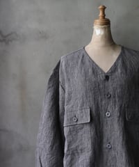 NOUSANノウザン/ Collarless Shirt linen dungaree 杢BK / No-26006