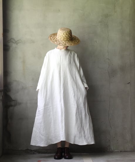 klauseクロイゼ / Band collar Shirt Long Belarus Linen(綾織/中厚手)ワンピース/ kla-25007