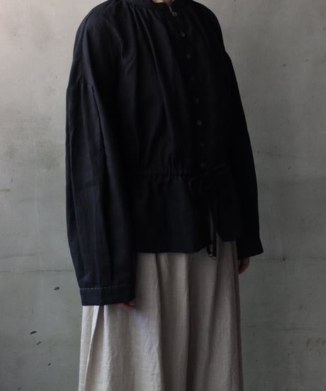 cavane キャヴァネ / Stand collar with waist drawstring blouse linen100ブラウス / ca-26060
