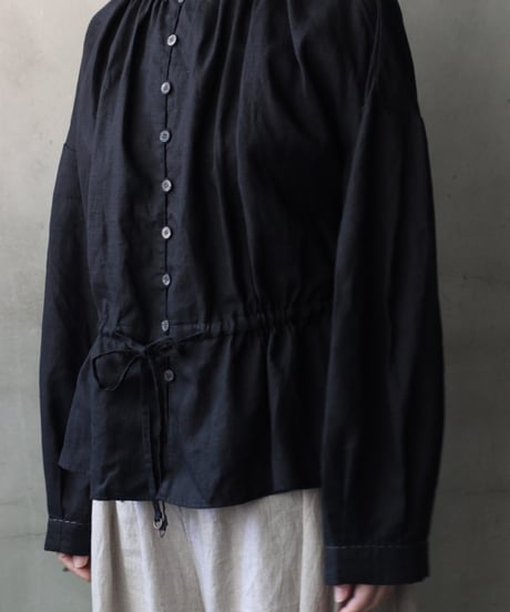 cavane キャヴァネ / Stand collar with waist drawstring blouse linen100ブラウス / ca-26060