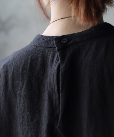 klauseクロイゼ / 天日干しTwill Linen Band Collar Shirt Long Dress/ kla-26002