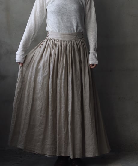 cavane キャヴァネ / Gathered skirt with side button linen100 スカート / ca-25150