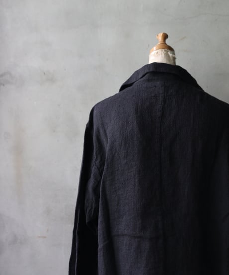 NOUSANノウザン/ Open Collar Shirt silk linen BK / No-26004