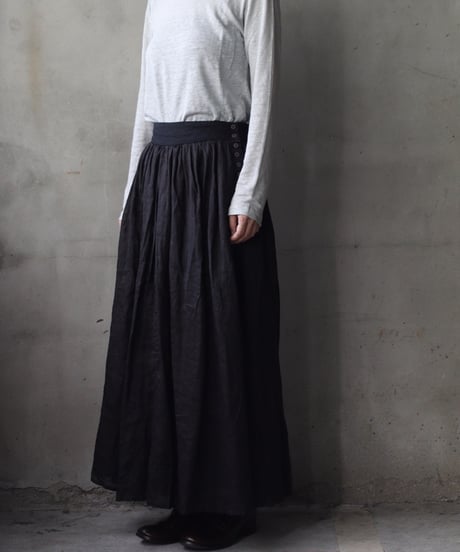 cavane キャヴァネ / Gathered skirt with side button linen100 スカート / ca-25149