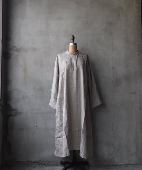 klauseクロイゼ / Belarus Linen Band Collar Shirt Long Dress/ kla-26001