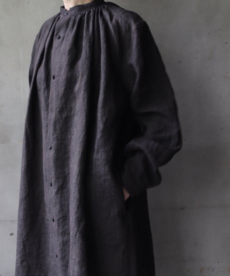klauseクロイゼ / Belarus linen Gather shirt long length (鉄媒染) / kla-24009