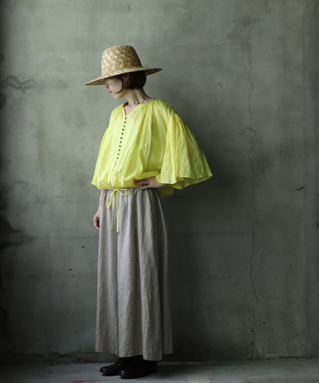 cavane キャヴァネ / Wide-sleeves with waist drawstring linen100 blouseブラウス / ca-25106