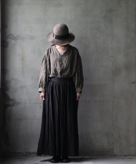 cavane キャヴァネ / Gathered skirt with side button linen100 スカート / ca-25145