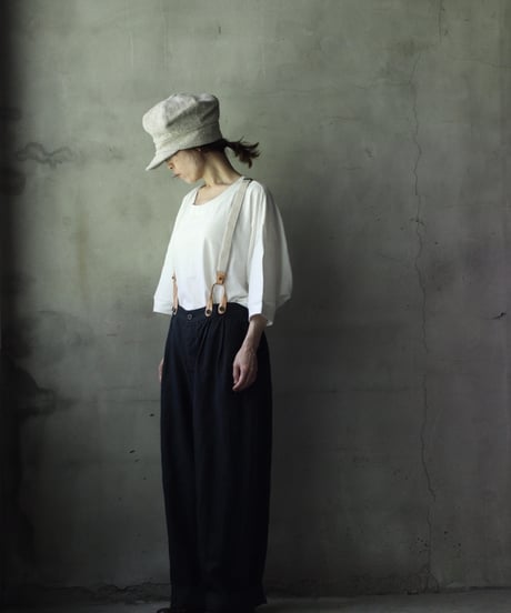 cavane キャヴァネ / Over-Tuck pants with suspender反応染め(硫化)+墨染めパンツ / ca-26078