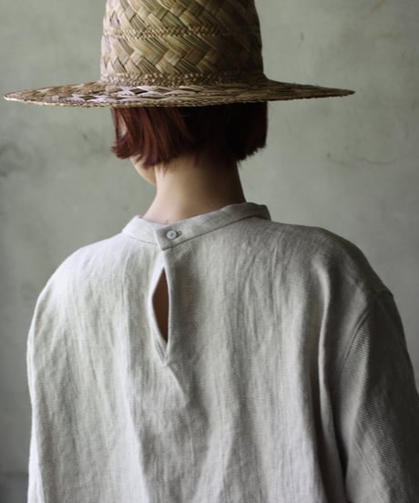 klauseクロイゼ / Band collar Shirt Long Belarus Linen(綾織/中厚手)ワンピース/ kla-25008