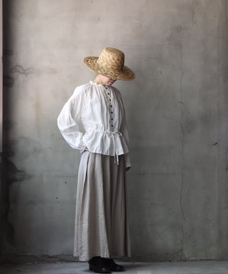 cavane キャヴァネ / Stand collar with waist drawstring blouse linen100ブラウス / ca-26059