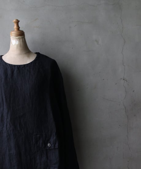 NOUSANノウザン/ Tee Long Sleeve hand woven linen cotton BK / No-26002