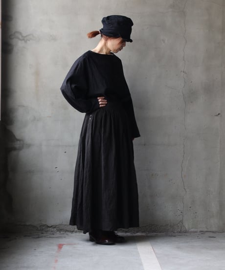 cavane キャヴァネ / Gathered skirt with side button linen100 スカート / ca-25145A