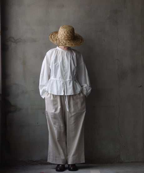 cavane キャヴァネ / Stand collar with waist drawstring blouse cotton&linenブラウス / ca-26057