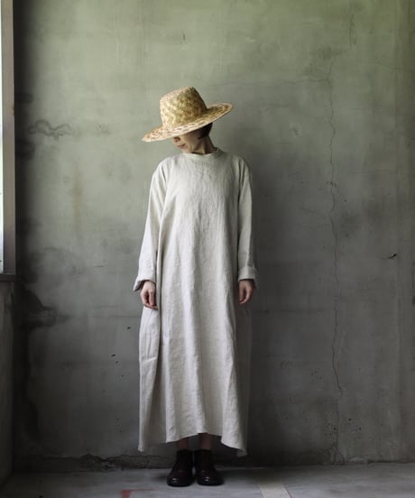 klauseクロイゼ / Band collar Shirt Long Belarus Linen(綾織/中厚手)ワンピース/ kla-25008