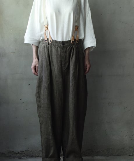 cavane キャヴァネ / Over-Tuck pants with suspender反応染め(硫化)+墨染めパンツ / ca-26079