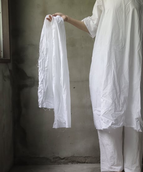 SCHA シャー/ Round Neck Elbow-lenght Sleeve Dress Short " OE "-PAPER COTTON - / Sc-23010( Art#1667)
