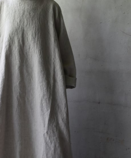 klauseクロイゼ / Band collar Shirt Long Belarus Linen(綾織/中厚手)ワンピース/ kla-25008