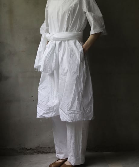 SCHA シャー/ Round Neck Elbow-lenght Sleeve Dress Short " OE "-PAPER COTTON - / Sc-23010( Art#1667)
