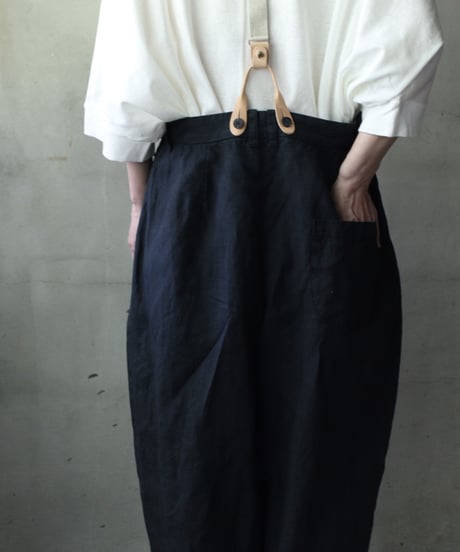 cavane キャヴァネ / Over-Tuck pants with suspender反応染め(硫化)+墨染めパンツ / ca-26078