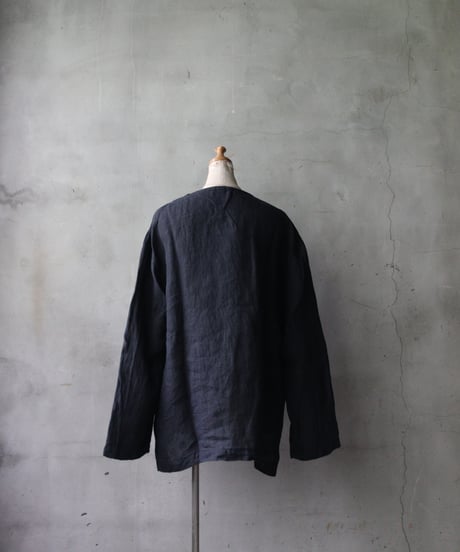 NOUSANノウザン/ Tee Long Sleeve hand woven linen cotton BK / No-26002
