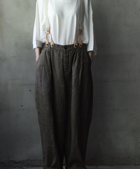 cavane キャヴァネ / Over-Tuck pants with suspender反応染め(硫化)+墨染めパンツ / ca-26079