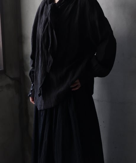 cavane キャヴァネ / Pull-over blouse with tie Linen100ブラウス / ca-26030