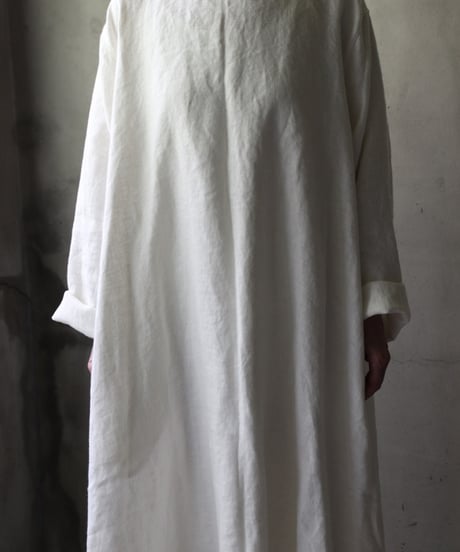klauseクロイゼ / Band collar Shirt Long Belarus Linen(綾織/中厚手)ワンピース/ kla-25007
